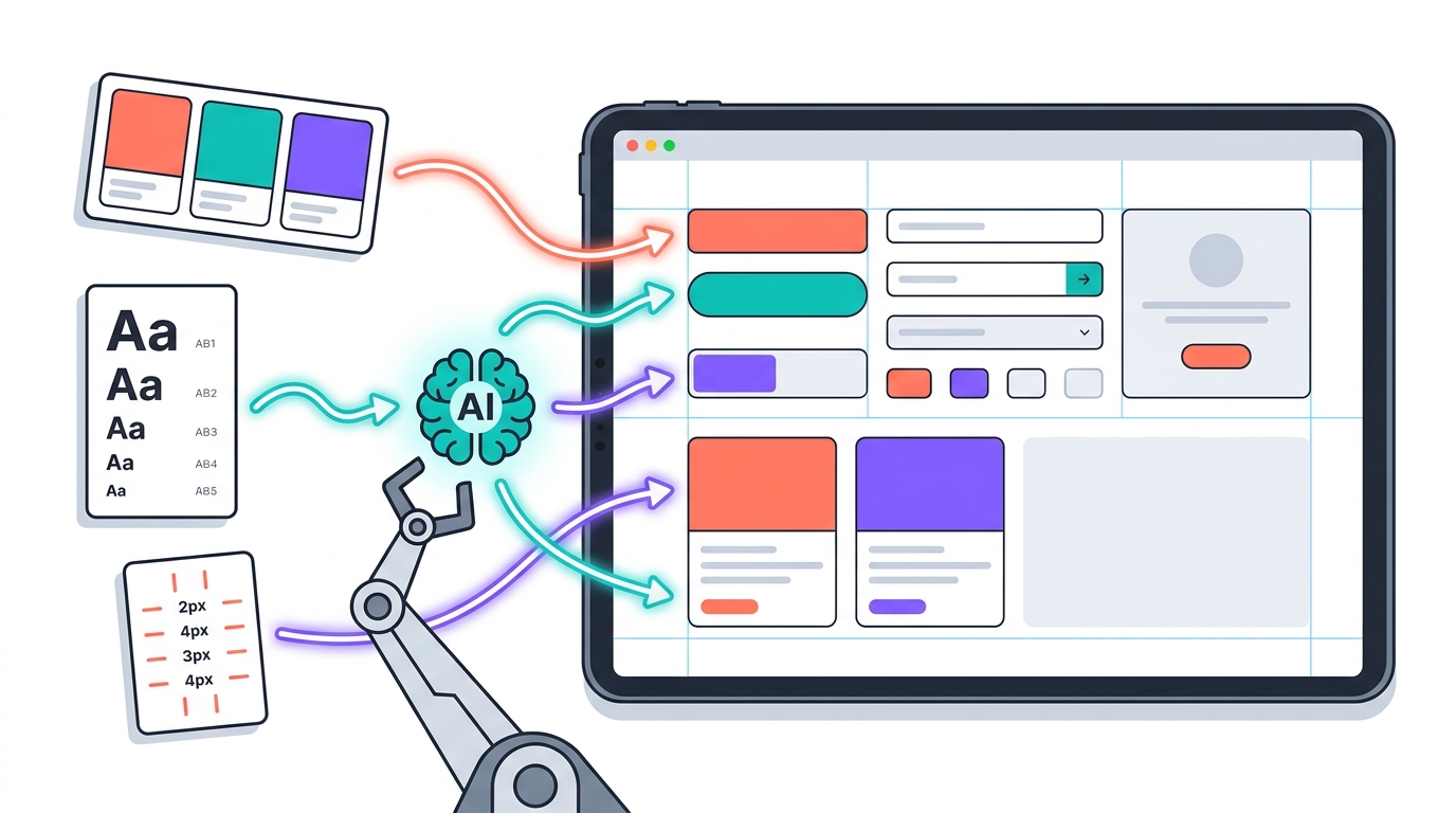 AI assembling UI components from design tokens into a browser prototype