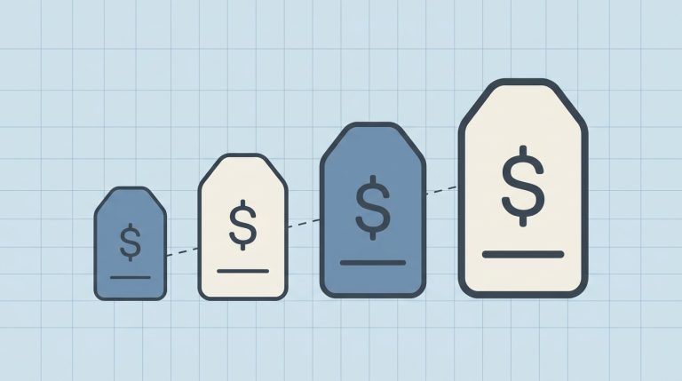 Editorial illustration of ascending price tags representing Claude subscription tiers