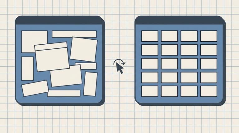 Editorial illustration comparing Wix and Squarespace website builder layouts
