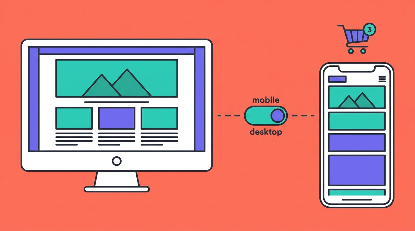 Desktop and mobile website layouts with responsive toggle
