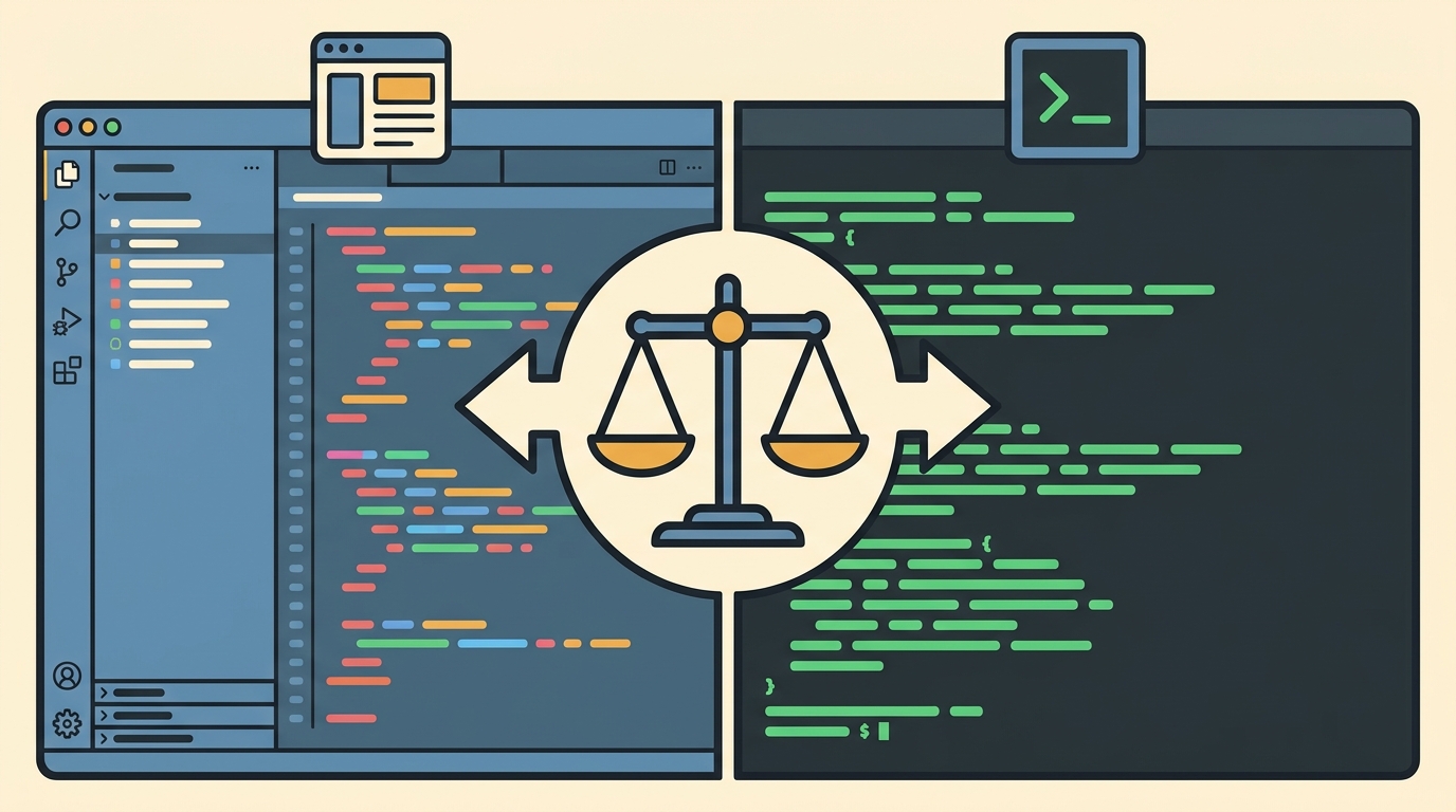Cursor editor window versus Claude Code terminal interface comparison